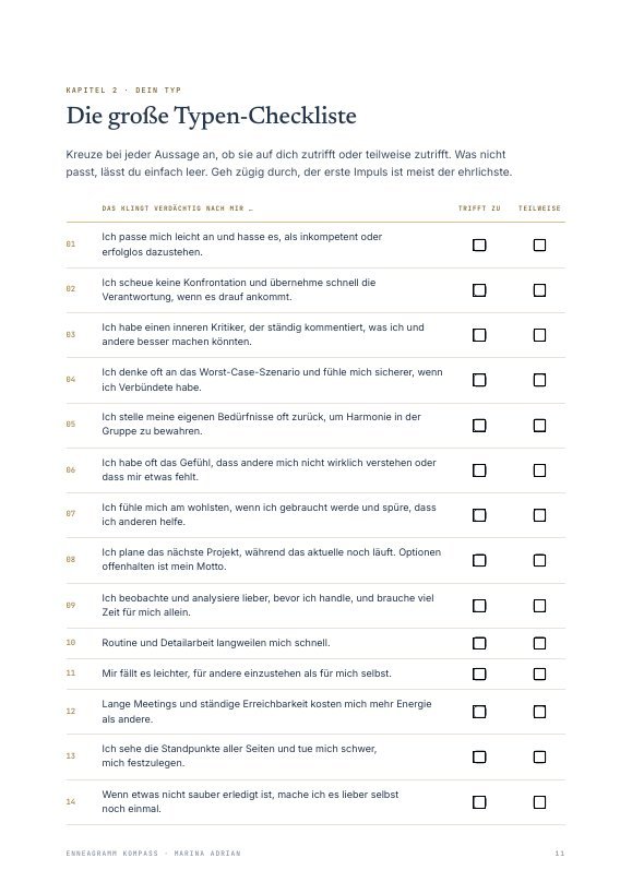 Seite aus dem Workbook: Die Typen-Checkliste