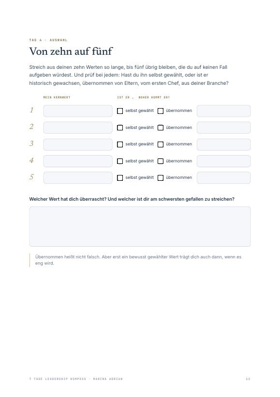 Seite aus dem Workbook: Von zehn auf fünf