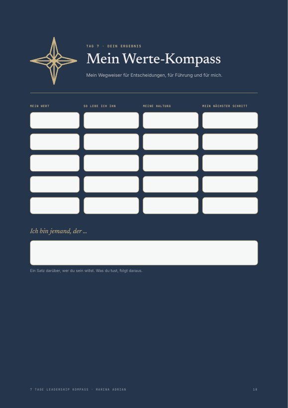 Seite aus dem Workbook: Dein Werte-Kompass